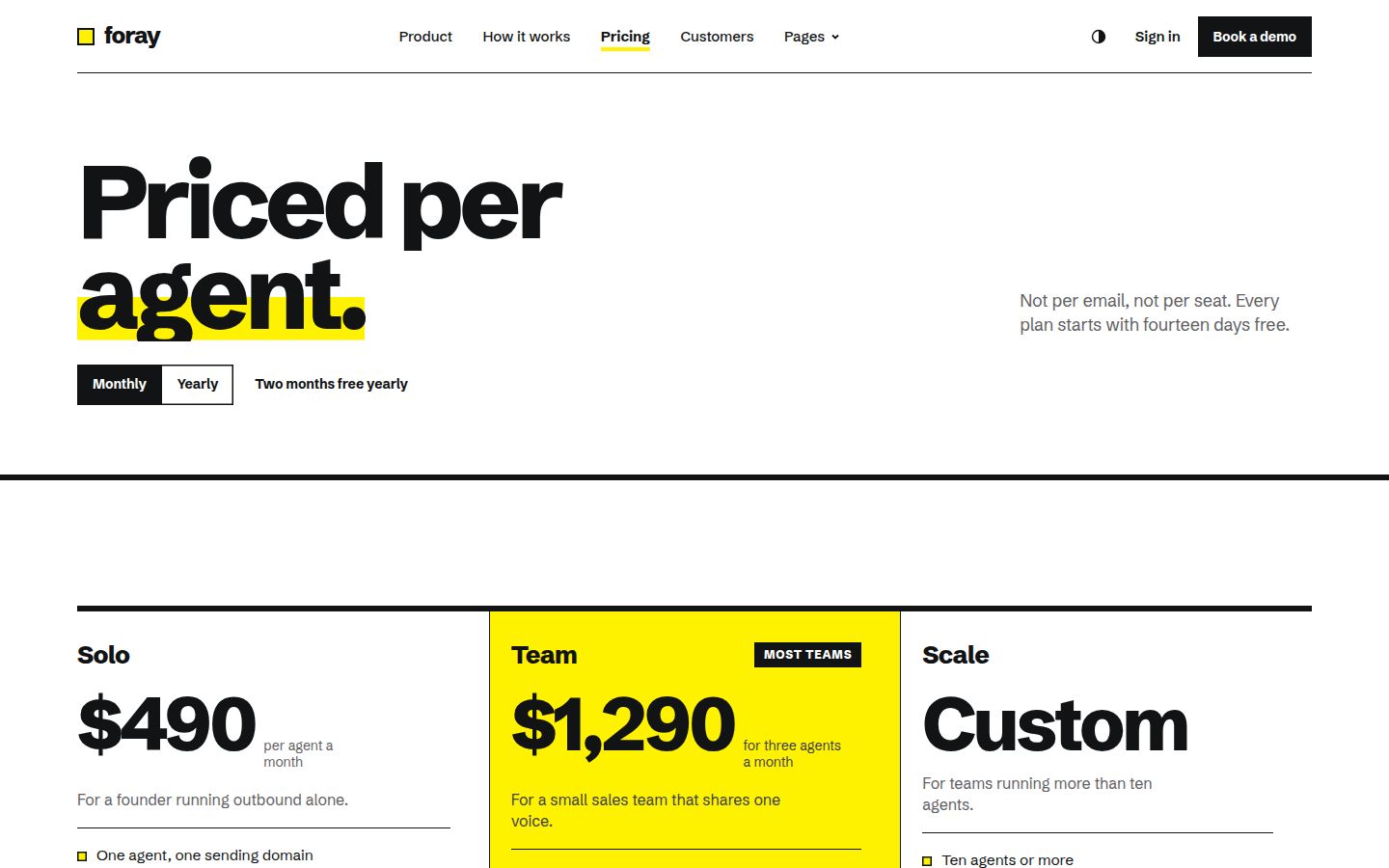 The top of Foray's pricing page
