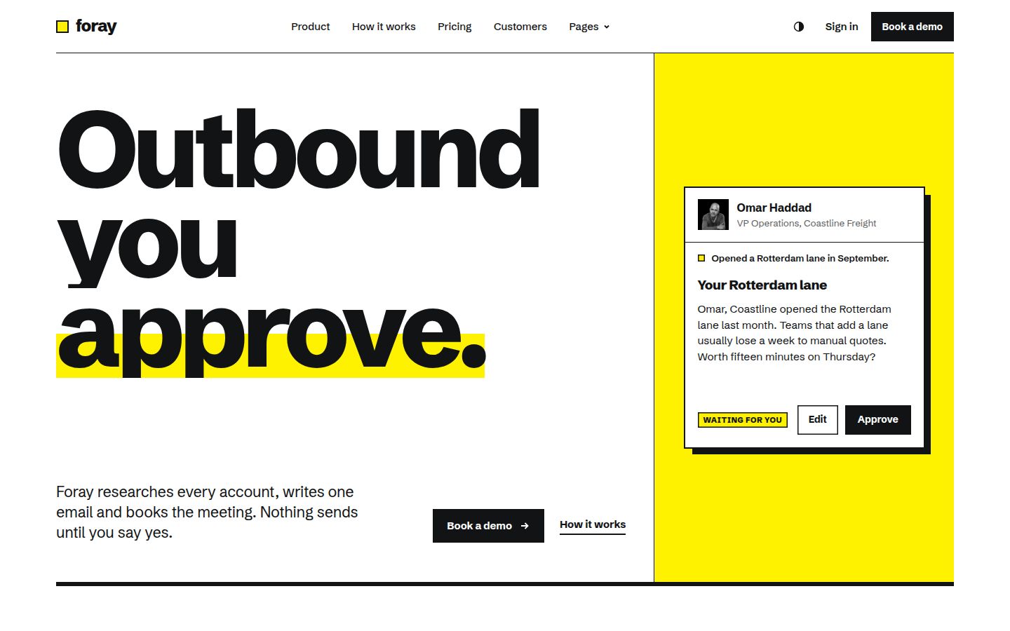 The top of Foray's Home V1 page in the light theme.